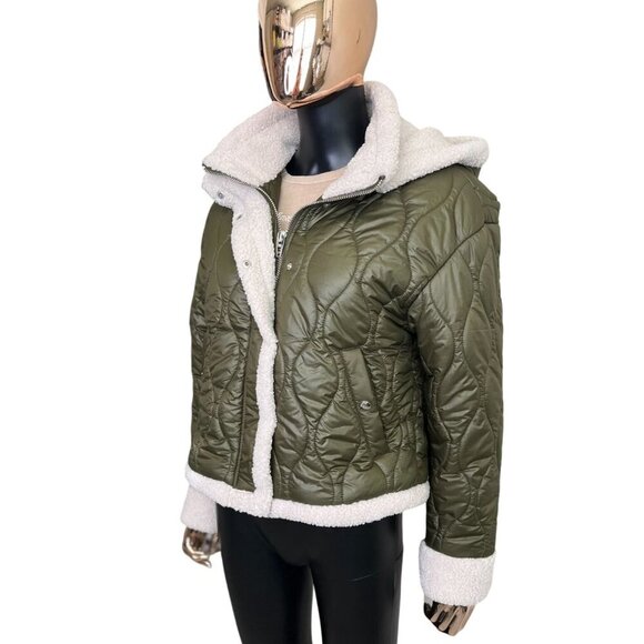 BLANK NYC Olive Green Quilted Faux Fur Line Hooded Jacket Size M - Picture 7 of 12